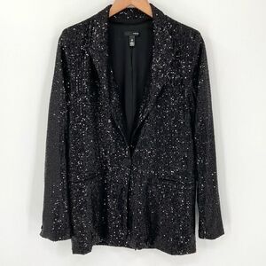 Aqua Black Sequin Blazer Jacket Women Large Night Out Special Occasion Glam